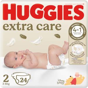Huggies Extra Care Neonato, 24 Pannolini Taglia 2 (3-6Kg) | Pannolini Taglia 2, Alta Assorbenza, Con Bande elastiche, Materiale Traspirante, Ipoallergenici