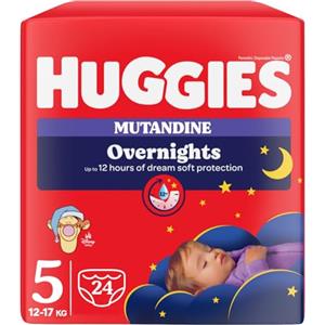 Huggies Overnight Pannolini Notte Bambino, Taglia 5 (12-17 Kg), Pannolini Assorbenti per la Notte, Design Disney, 24 Pz