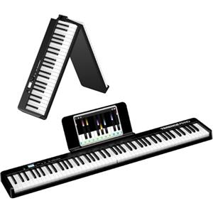 TERENCE Pieghevole Pianoforte Digitale con 88 Tasti semi-ponderati e Batteria da 1800mAh e interfaccia USB MIDI supporto spartiti Bluetooth Borse per Tastiera Cavo audio Cuffie Pedale Sustain nero