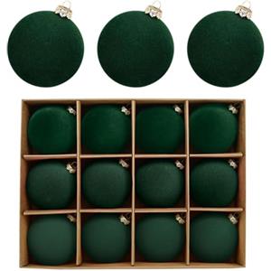 Generic Set di 12 palline di Natale in velluto da appendere per albero di Natale, decorazione per feste (verde scuro)