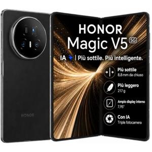 HONOR Magic V5 Smartphone Pieghevole 5G, 16+512GB, Snapdragon 8 Elite, Batteria 5820 mAh, 7.95 Display HDR 5000 nits, Teleobiettivo Periscopico 64 MP, IP58/IP59, Telefono Android