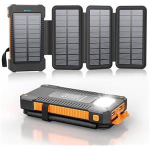 Sprockly Powerbank solare da 26800 mAh, Powerbank USB-C 18 W, ricarica rapida per iPhone, Samsung e altro ancora, IPX7, impermeabile, per esterni, con torcia