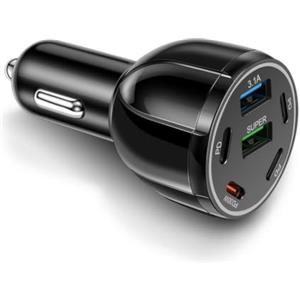 FUANA Caricabatteria da auto in metallo a 6 porte doppio per USB C per pd 30W | 2 porte USB-A e 4 per porte USB-C, per ricarica rapida qc3.0, alimentazione simultanea multi-dispositivo
