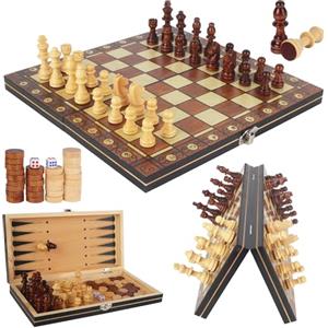 ACOMTUO 3 in 1 Scacchiera in Legno, 29 * 29cm, Scacchiera in Legno, Scacchiere da Viaggio Fatti a Mano, Scacchi Portatili, Ideale per Feste, Viaggio e Attività Familiari