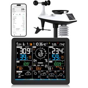 Hsweeth Stazione Meteo Con Sensore Esterno WiFi 11-in-1 con l'APP | Stazione Meteorologica, Ampio Schermo Colori, Vento e Pioggia, Temperatura/Umidità, Previsioni a 5 Giorni, Sveglia, Indice UV