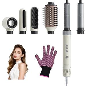 KAUGIC 6 in 1 Hot Air Hairstyler, spazzola rotonda professionale con ferro arricciacapelli, piastra lisciante e spazzola volumizzante, tecnologia ionica per asciugatura rapida, senza danni al calore