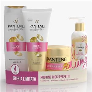 Pantene Pro-V Ricci Perfetti Set Regalo Capelli Ricci | Shampoo 250 ml, Balsamo 200 ml, Maschera Cheratina 300 ml e Crema Styling 235 ml per ricci elastici e definiti