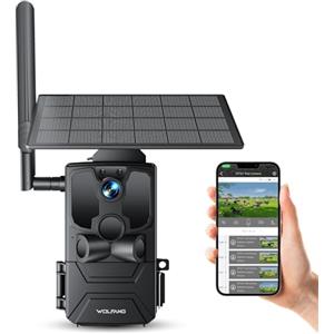 WOLFANG Fototrappola, 4G LTE Fototrappola Solare 2.5K con Scheda SIM Preinstallato e SD, Fotocamera con Allarme, Visione Notturna, Angolo 120° 82ft, Tempo di Scatto 0,2s, IP66 Impermeabile, Nero