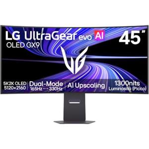 LG UltraGear evo AI 45GX950B 2026, Monitor Gaming OLED 45" 5K2K 21:9 Curvo | Formato UltraWide, Dual Mode165Hz/330Hz, 0.03ms, HDR TrueBlack 500, G‑Sync, FreeSync Premium Pro, HDMI 2.1, DP 2.1, USB‑C