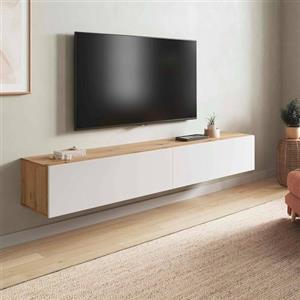 Dmora - Mobile porta TV Vincennes, Porta TV a 2 ante, Mobile sospeso soggiorno, 180x35h28 cm, Rovere Nodi e Bianco