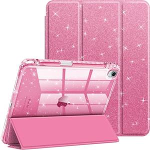 FINTIE Cover per iPad Air 11" M4/M3/M2 (2026-2024)/iPad Air 5a&4a Gen 10,9" | con Portapenne - Antiurto Glittering Trasparente Custodia con Auto Sveglia/Sonno, Magenta