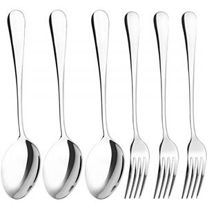 Qinglele cucchiaio da tavola, forchetta da tavola, set di posate, 3 cucchiai e 3 forchette, acciaio inossidabile 304, 20,4 cm 8 pollici, 6 pezzi