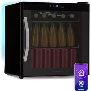 KLARSTEIN Coachella 50 Onyx - Frigo per Bibite, 47L, Frigorifero per Bevande Intelligente, WiFi, Touch Control, LED Interno, Sportello in Vetro, 5-18 °C, 7 Colori, 2 Ripiani, Nero