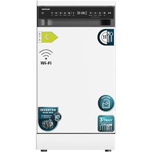Cecotec Lavastoviglie Libera Installazione 45 cm Bolero Aguazero 4560 Connected. 11 Coperti, 6 Programmi, Classe C, Inverter Plus Duo, Pannello Touch,WiFi, O2Dry, Super Dry, Save+, AutoClean, Bianca
