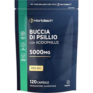 Horbäach Psyllium Husk con Acidophilus 5000mg - 120 Bucce di Psilio Capsule | Biotici - Psyllium Husk Fibre - Horbaach