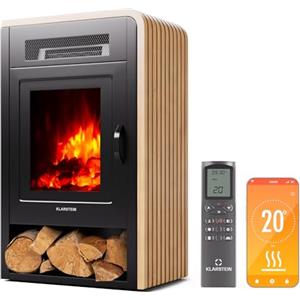 KLARSTEIN Camino Elettrico Basso Consumo, Camino da Terra con Mensola, Elettrico da Parete, Caminetto 1900W, Finto Decorativo con LED, Telecomando, Timer, Controllo Temperatura