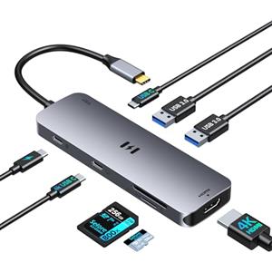 Selore&S-Global Docking Station 2 Monitor, 8 in 1 Laptop DockingStation con 4K HDMI, 100W PD Charging, USB-C Video, 3 USBC/A 3.0, lettore di schede, USB C Hub Multiport Adattatore per HP/Dell/ASUS