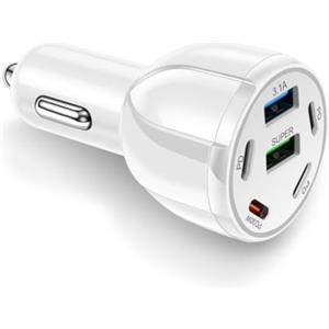 FUANA Caricabatteria da auto a 6 porte in metallo doppio per USB C per pd 30W | 2 porte USB-A e 4 per porte USB-C, per ricarica rapida qc3.0, alimentazione simultanea multi-dispositivo