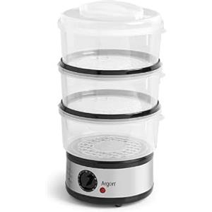 Regalarte Vaporiera Elettrica 3 Livelli, Cuocivapore con 3 Cestelli Sovrapponibili e Timer, Cottura a Vapore per Verdure, Pesce, Carne, Riso e Uova