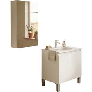 Dmora set Mobili Bagno StJohns Bianco Lucido Specchio Incluso 3 Ripiani, 3 Ante