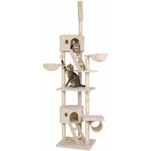 lionto tiragraffi lionto con tenditore a soffitto, torre attività grande 230-250 cm con 2 grotte, 2 abbeveratoi, scale e palline, beige