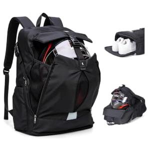 HYC00 Zaino Moto Impermeabile Uomo Donna Espandibile Zaino Calcio Sportivo | Zaino Porta Casco da Moto Leggero Zaino Basket con Portascarpe,Zaini da Ciclismo Zainetto Laptop per Viaggio Outdoor,G-Nero