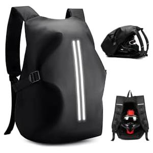 HYC00 Zaino Moto Impermeabile Uomo Donna, Riflettente Zaino per Casco Moto | Leggero Zaino Porta Casco da Moto Zaini da Viaggio Zainetto da Ciclismo Grand Zaini da Hiking per Outdoor Campeggio,F-Nero