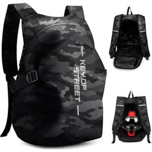 HYC00 Zaino Moto Impermeabile Uomo Donna, Riflettente Zaino per Casco Moto | Zaino Porta Casco da Moto Zaini da Viaggio Zainetto da Ciclismo Grand Zaini da Hiking per Outdoor Campeggio,C-Nero Mimetico