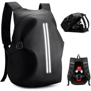 HYC00 Zaino Moto Impermeabile Uomo Donna, Riflettente Zaino per Casco Moto | Leggero Zaino Porta Casco da Moto Zaini da Viaggio Zainetto da Ciclismo Grand Zaini da Hiking per Outdoor Campeggio,E-Nero