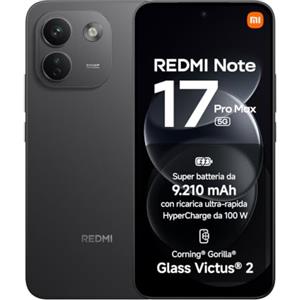 Xiaomi REDMI Note 17 Pro Max 5G, Smartphone 8+256GB, Black, Batteria 9210mAh | Snapdragon® 6 Gen 5, Fotocamera OIS 50MP, HyperCharge 100W, Resistenza IP66/IP68, Flagship Display, Xiaomi HyperAI