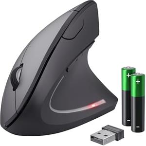 Trust Verto Mouse Verticale Wireless, Mouse Ergonomico senza Filo, Nero | Ridurre la Tensione del Braccio e del Polso, 800-1600 DPI, 6 Pulsanti, PC Computer Portatile Mac, Batterie Incluse