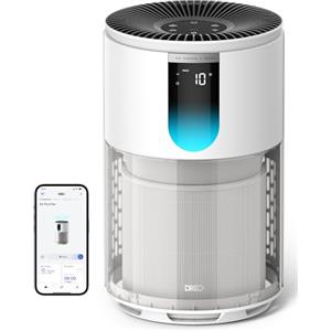 DREO Purificatore Aria Camere 109 m², Contro Odori, Polline e Fumo, Verificato AHAM, Filtro HEPA 3 in 1, Sensore PM2.5, Monitor di Qualità dell'aria, Wi-Fi, Alexa