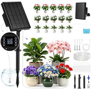SKUTZTEK Sistema di irrigazione solare,Irrigazione Automatica Solar per 20 Piante in Vaso, Irrigazione Solare a Goccia per Esterno con Tubo 15M, Irrigazione Solare per Balcone, Giardino e Serra