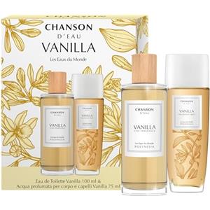 Chanson d'Eau, Cofanetto Regalo Donna Les Eaux du Monde, Vanilla, Confezione con Eau de Toilette 100 ml e Acqua Profumata per Corpo e Capelli 75 ml, Profumo alla Vaniglia