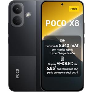 Xiaomi POCO X8, Smartphone 12+256GB, Nero, Batteria 8340mAh, HyperCharge 67W | 3500 nits Sunlight Display AMOLED 6,83" 1.5K per Protezione Occhi, Snapdragon® 6s Gen 4, Fotocamera OIS 50MP,Xiaomi HyperOS 3