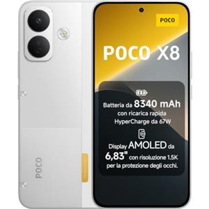 Xiaomi POCO X8, Smartphone 12+256GB, Bianco, Batteria 8340mAh, HyperCharge 67W | 3500 nits Sunlight Display AMOLED 6,83" 1.5K per Protezione Occhi, Snapdragon® 6s Gen 4, Fotocamera OIS 50MP,Xiaomi HyperOS 3