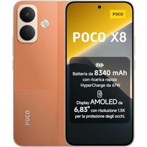 Xiaomi POCO X8, Smartphone 12+256GB, Arancione, Batteria 8340mAh, HyperCharge 67W | 3500 nits Sunlight Display AMOLED 6,83" 1.5K per Protezione Occhi, Snapdragon® 6s Gen 4, Fotocamera OIS 50MP,Xiaomi HyperOS 3