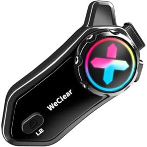 WeClear L2 Interfono Moto Bluetooth 5.3, Auricolare Casco Impermeabile IP67 | Interfono moto con batteria 1000mAh per 35H di autonomia, Supporta condivisione musica e luce RGB