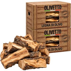 acquaverde | Legna da Ardere di Ulivo 20 kg in Tronchetti da 30-40 cm, Secca e Pronta all'Uso, Ideale per Camino, Stufa, Forno a Legna Barbecue, Combustibile per Riscaldamento, 2 Cartoni