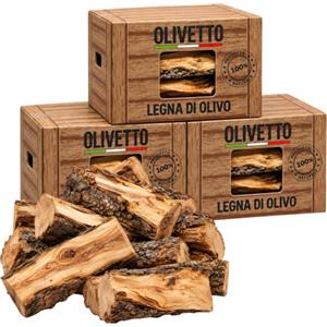 acquaverde | Legna da Ardere di Ulivo 30 kg in Tronchetti da 30-40 cm, Secca e Pronta all'Uso, Ideale per Camino, Stufa, Forno a Legna Barbecue, Combustibile per Riscaldamento, 3 Cartoni