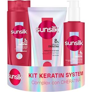 Sunsilk Kit Keratin System Set 3 Prodotti Capelli Lisci Anticrespo | Shampoo 250ml + Balsamo 180ml + Siero Termoprotettore 200ml, con Cheratina e Ultra Liss Complex, 72 Ore di Capelli Lisci*