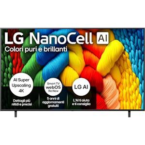 LG NanoCell AI 75 Pollici, Serie NANO80 2025 Smart TV 4K - 75NANO80A6B | Processore α7 Gen8, WebOS con AI, Telecomando Puntatore AI, Filmmaker Mode, Gaming con VRR 4K@60Hz