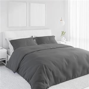Corredocasa Set Copripiumino Singolo in Cotone Morbidissimo, Made in Italy - Invernale, Tinta Unita con Sacco per Piumone e 1 Federa - Traspirante e Facile da Lavare (Grigio Scuro, Singolo)