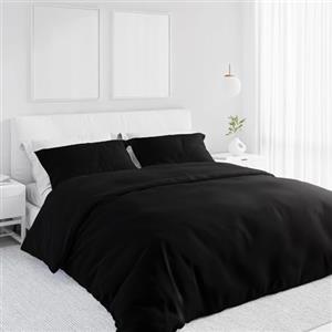 Corredocasa Set Copripiumino Singolo in Cotone Morbidissimo, Made in Italy - Invernale, Tinta Unita con Sacco per Piumone e 1 Federa - Traspirante e Facile da Lavare (Nero, Singolo)