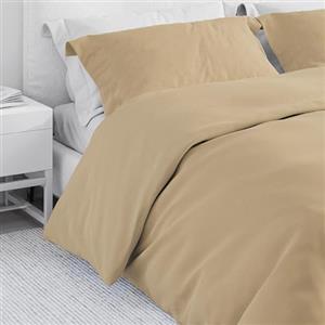 Corredocasa SET Copripiumino Singolo in Cotone Morbidissimo, Made in Italy - Invernale, Tinta Unita con Sacco per Piumone e 1 Federa - Traspirante e Facile da Lavare (Beige, Singolo)