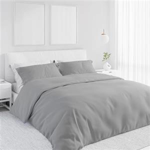 Corredocasa SET Copripiumino Singolo in Cotone Morbidissimo, Made in Italy - Invernale, Tinta Unita con Sacco per Piumone e 1 Federa - Traspirante e Facile da Lavare (Grigio Chiaro, Singolo)