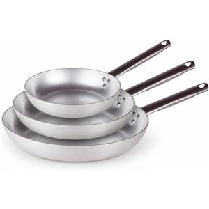 Agnelli 28-24-20 cm - Alluminio 3mm Professionale Tris Padelle Basse Svasate In Alluminio Con Manico Tubolare - Set 3 Pz