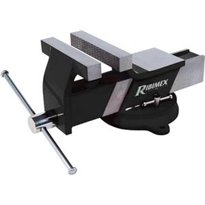 Ribimex Morsa da Banco in Acciaio, Apertura 125 mm, Base Rotante con Blocco Indipendente, Vite e Leva in Acciaio Cromato, Fissaggio Robusto per Lavorazioni di Precisione - PRETAU125/A