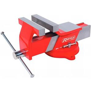 Ribimex Morsa da Banco in Acciaio, Apertura 100 mm, Base Rotante con Blocco Indipendente, Vite e Leva in Acciaio Cromato, Fissaggio Robusto per Lavorazioni di Precisione - PRETAU100/A