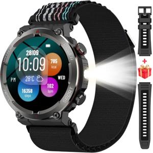 Baolubao Smartwatch Uomo, Orologio Smartwatch con Torcia/Bussola, Chiamate Bluetooth | 1.45" Militari Smart Watch Tracker 120+ Modalità Sportive,Orologio Intelligente Fitness per Cardiofrequenzimetro,SpO2 ,Sonno